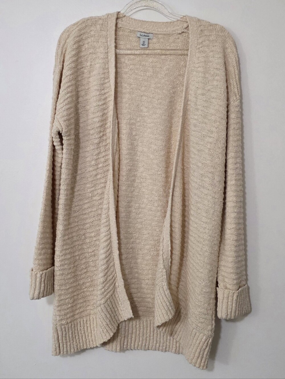 Women's LL Bean Chunky 100% Cotton Knit Cardigan Sweater Soft Girl Cozy Sz Small